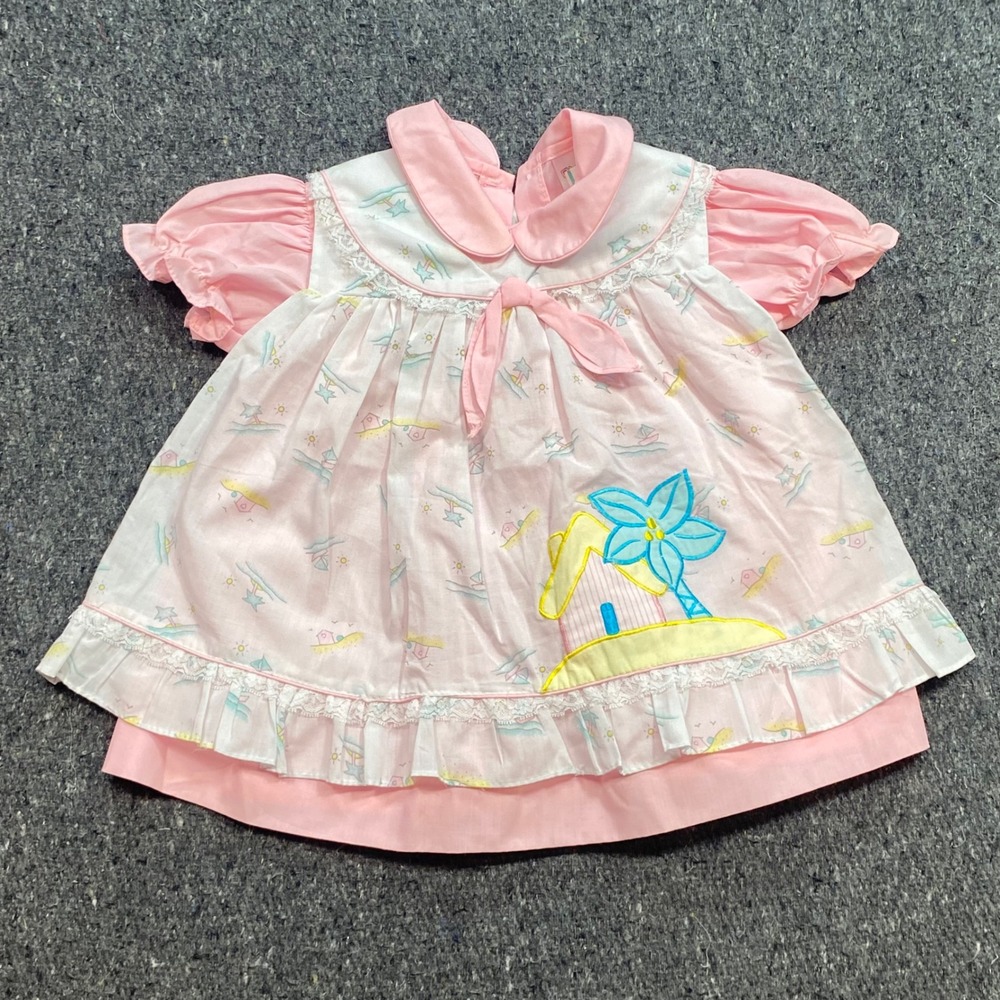 Mayfair Vintage Baby Dress 18 Months Pink Beach House Tropical Retro Summer